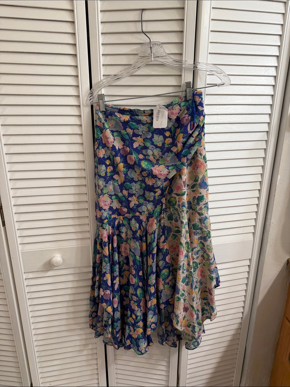 Floral Blue & Multicolor Asymmetrical Skirt